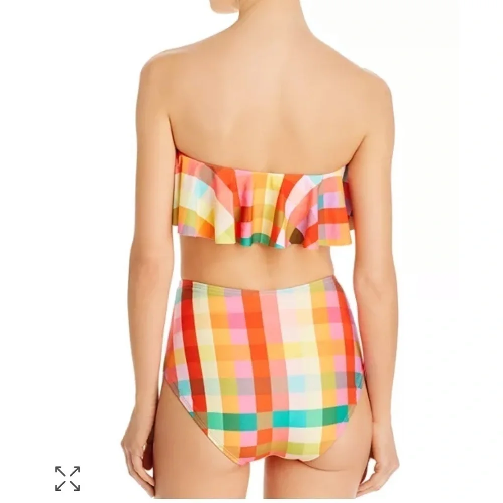 Kate Spade Garden Plaid Ruffled Bandeau Bikini Top